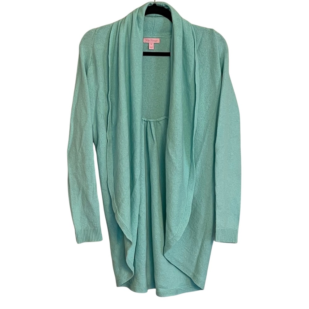 Lilly Pulitzer Womens Aqua Mint Green Cotton Shawl Collar Open Cardigan Size M